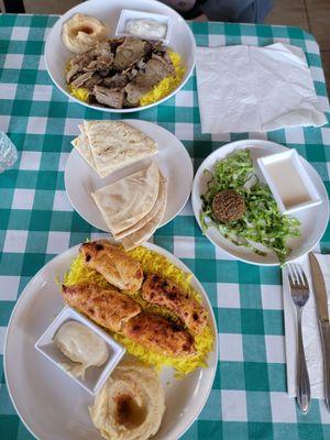 Chicken kabob plate , gyro plate and falafel!!!