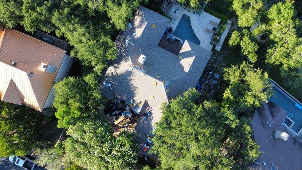 Roof replaced in Austin TX June 3, 2023, with CertainTeed Landmark AR in Weathered Wood. Impact shingles resist hail! Call 512-822-8387!