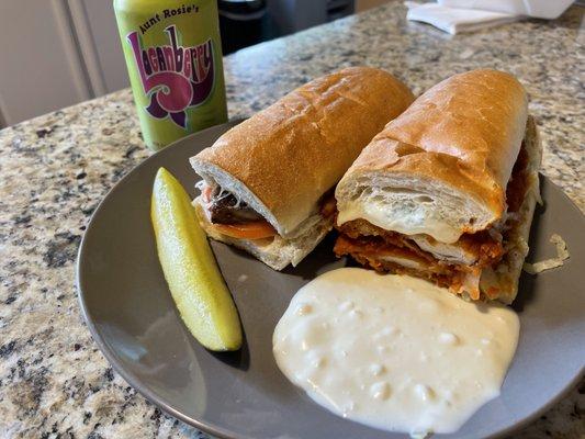 1/2 Pittsburgh sub and 1/2 Chicken Finger sub