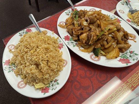 Mongolian chicken with fried rice.