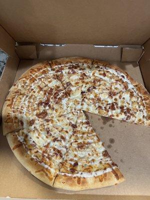 Chicken bacon ranch pizza.