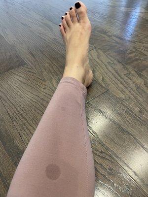 Acetone stains on my leggings. I tried get the them out but they won't.