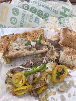 A Steak & Cheese tore apart because the bread was hard.