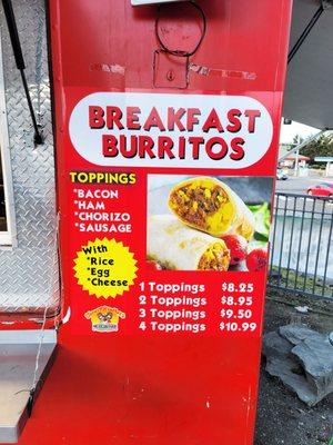 The breakfast burrito menu