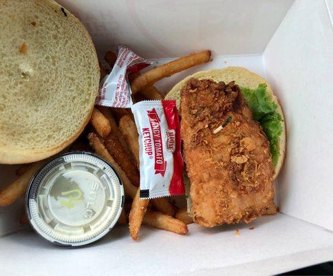 $12 inc tip for spicy chicken w/ fries. Chicken portion is small, tasted good but not spicy at all. Poblano ranch lacked flavor. 3.5 / 5