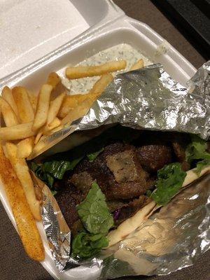 7. Beef and Lamb Gyro on Pita comes with fries and yogurt