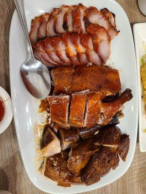 3 Meat Combo - Honey BBQ Pork,  Cantonese Roast Duck, and Soy Sauce Chicken