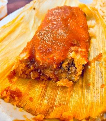 Pork Tamale with red sauce