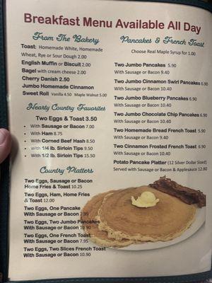 Breakfast menu