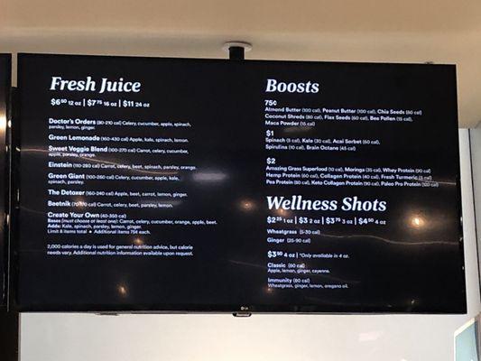 menu: fresh juice and boosts