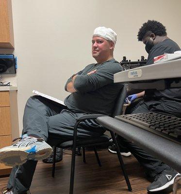 Getting 23 cables glued to his head for the mobile EEG test. This guy was so nice and patient!!