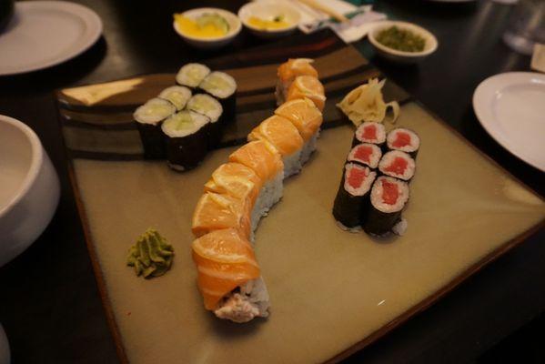 Alaska roll, tuna roll, cucumber roll