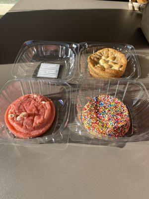 Smores cookie, strawberry cheesecake, sugar cookie