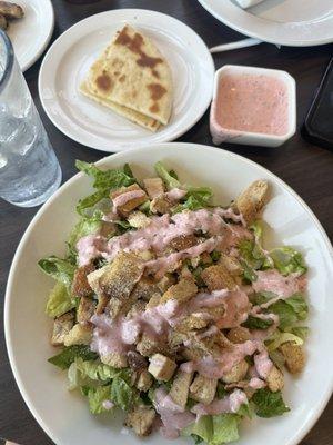 Chicken Caesar Salad with pink dressing