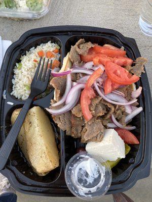 Gyro platter with rice & potatoes