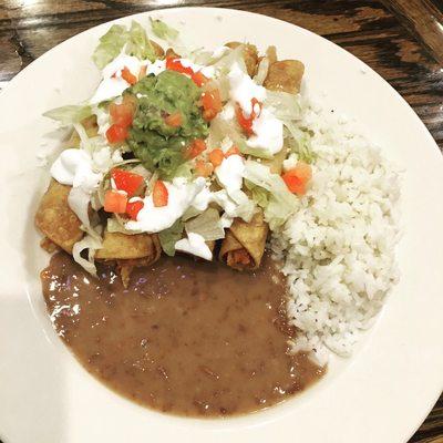 Chicken Taquitos with rice and beans