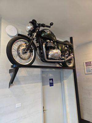 Motorcycle decor at Elements pizzeria