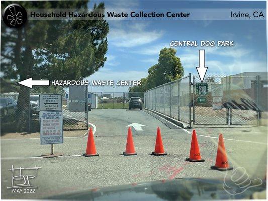 Hazardous waste to the left and dog poop on the right.