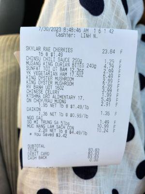 My damage $$$$ for groceries