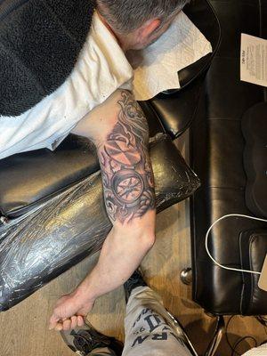 #tattoosleeve in progress  Sleeve work requires appointment. Call  516 249 1300 . Open 12 to 9pm Mon to sat .