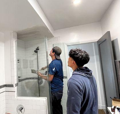 Jose is drywalling and then painting the ceiling!