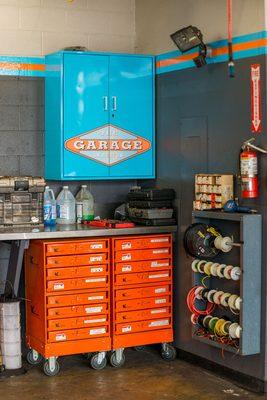 We take great pride in our company colors - that's why they're prominently displayed throughout the shop!