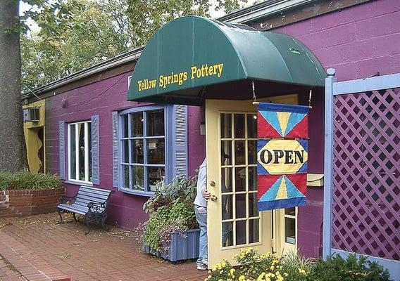 Front entrance, painted in bright Yellow Springs colors. Perpendicular to Xenia Ave.