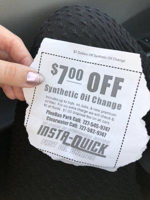 Coupon online for synthetic oil change!