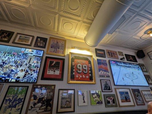 Hockey memorabilia lines the walls