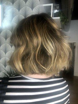 Balayage and Haircut with beachy curls