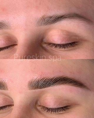 Brow lamination + wax and tint before and after