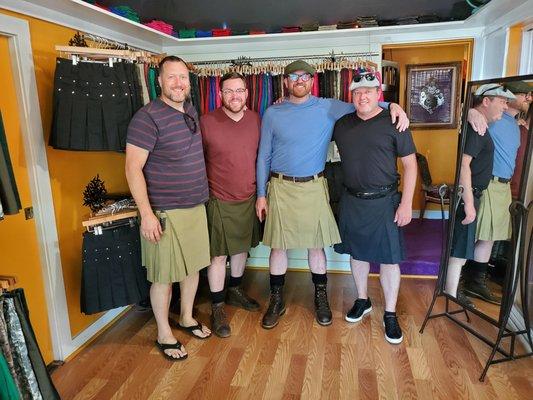 Our Men's Kilts come in a variety of fabrics including cotton/poly twill and cotton canvas duck.  All our Kilts come with adjustable waists.