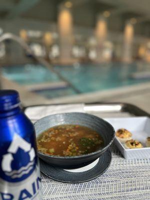 Lunch poolside. The chicken and rice soup was delicious!