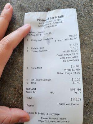 Pricey receipt