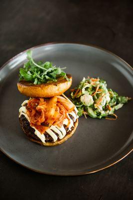 Rooted Wagyu Burger - International 1/3lb Snake River Farm Wagyu Patty, Dead Veggies Kimchi, Brioche Bun, Choice of Fries, Slaw or Salad