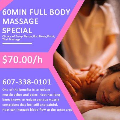 Only $70 for 60Min Body Massage _ Call (607) 338-0101