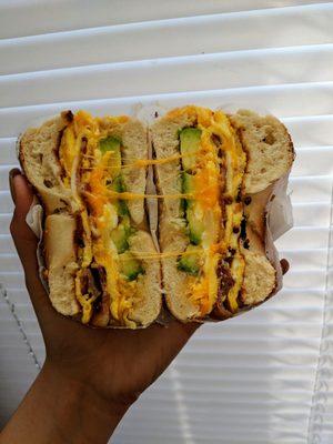 California omelet on a garlic bagel! Delicious!