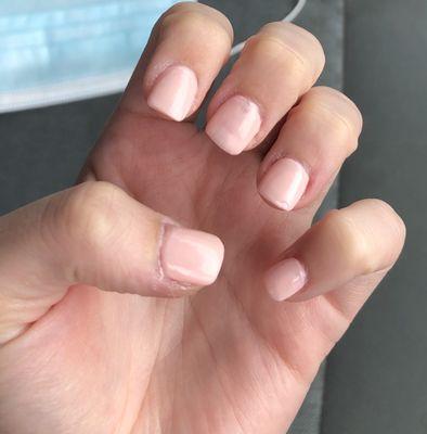 These are the acrylics he did. Not very good!! I got them off on the same day at a different salon.