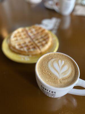 Mochi waffle, medium latte with lavender syrup   IG: @ohmyono