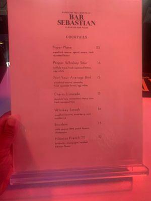 Cocktail menu