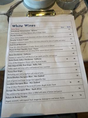 White Wine List (April 2024)