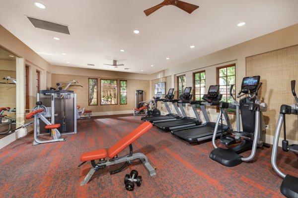 Fitness center with strength-training equipment