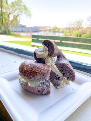 Blueberry Bagel with Almond Honey Cream Cheese