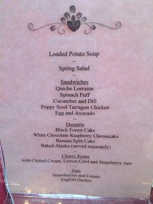 Mother's Day Tea Menu.