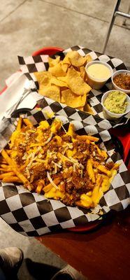 Chili cheese fries and chip & dip trio