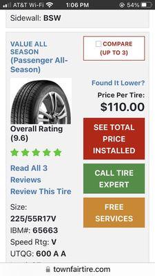 This is the exact tire Independent charge me $300 for!!! Shame on this business for robbing me of my and earned $$.