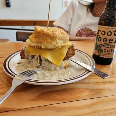 Deluxe biscuit with a root beer