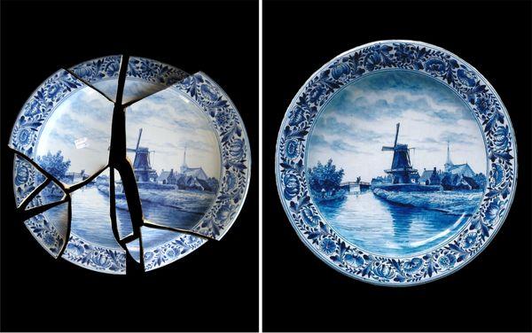 Ceramic Repair Restoration Delft Plate Before & After