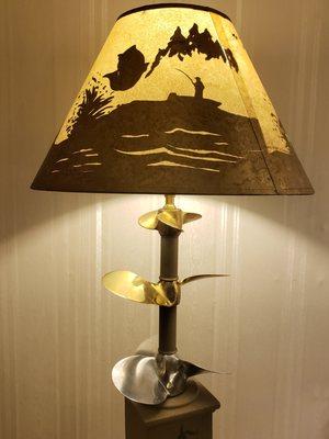 custom boat prop lamp with fishing themed shade