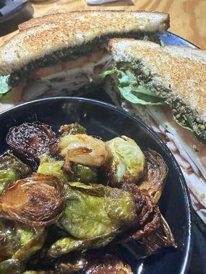 Smoked Turkey & Pesto Sandwich and Honey Glazed Brussel Sprouts